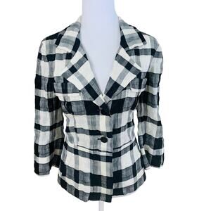 CARLISLE Size 6 Linen Blend Plaid Check Blazer Jacket  French Seams Lightweight